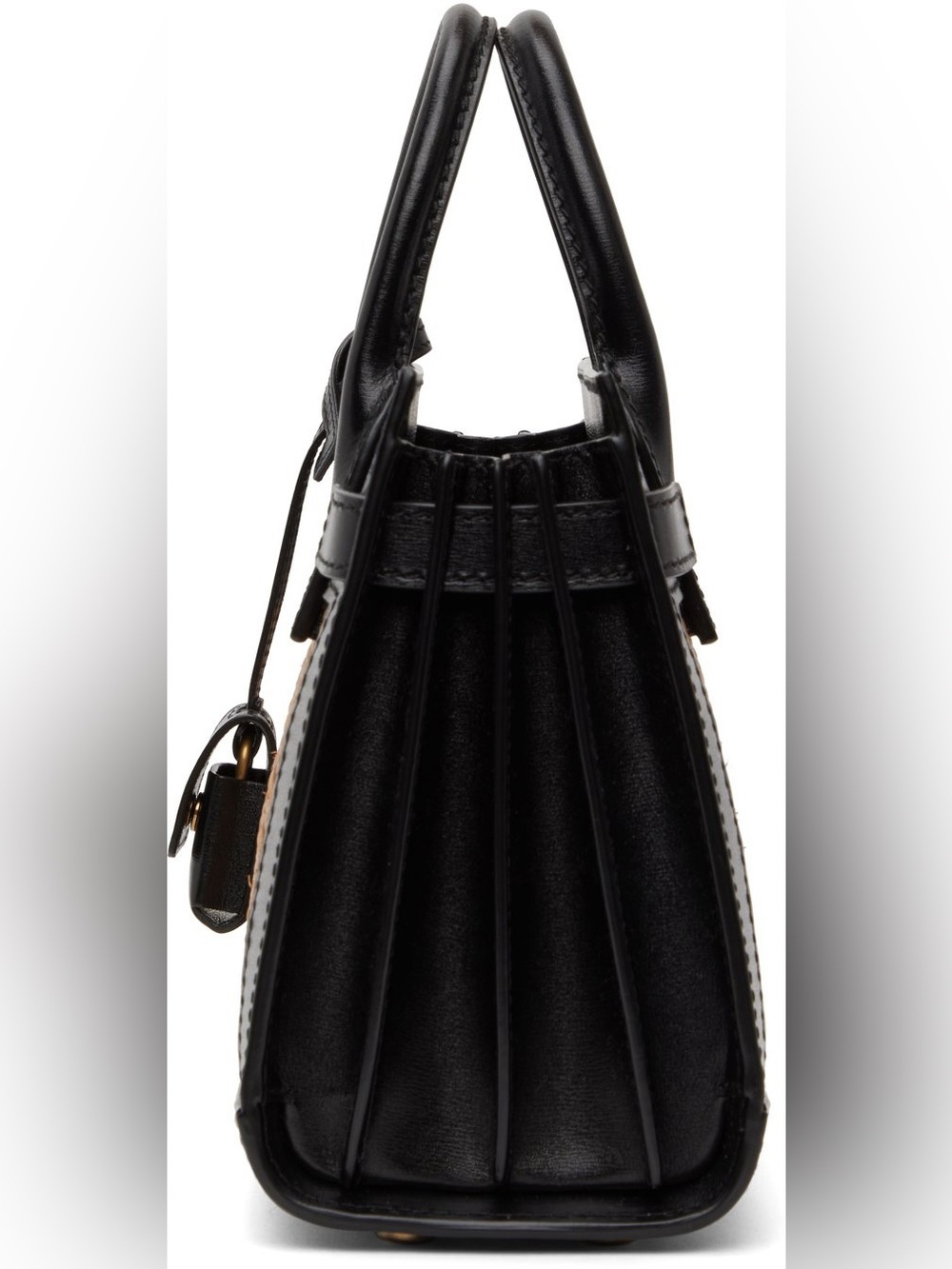 Saint Laurent Black Leather and Natural Rattan Classic Sac De Jour Nano Tote - Picture 4 of 16